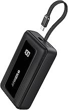 Anker Zolo Power Bank, 20,000mAh 30W High-Speed Portable Charger with Built-In USB-C Cable, Battery Pack For iPhone 16/16 Plus/16 Pro/16 Pro Max/15 Series, Galaxy, and More