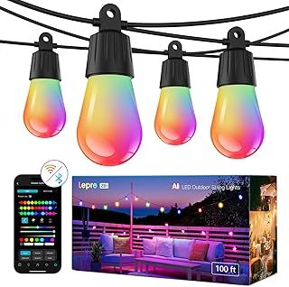 Lepro ZB1 AI Outdoor String Lights 30m, Smart Festoon Lights Outdoor Waterproof IP65, Warm White & RGB Colour Changing, AI Lighting Design Assistant, Works with Alexa, Bluetooth & 2.4G WiFi, No Remote