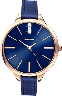 Sekonda Ada 39mm Women's Quartz Watch Three Hand with Stone Set Sunray Dial Analogue Display and Leather Strap