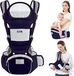 TOFFCAEA Baby Carrier, Multifunction Baby Carrier, Ergonomic, 6-in-1 Ways to Carry, Adjustable Baby Carrier with Hip Seat, for 0-36 Month (3 to 30 kg) Newborn to Toddler (Dark Blue)