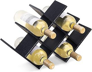 Navaris Bamboo Wine Rack - Free Standing Wine Rack - Wooden Wine Stand for Organising and Storing Bottles - 8 Slot - Black