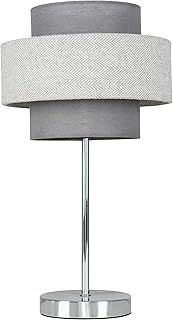 MiniSun | Modern Polished Chrome Touch Table Lamp with a Dark Grey & Light Grey Herringbone Shade | Table Lamps, Home Décor & Improvement Essential