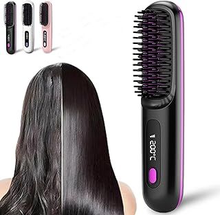 Bellabrush Pro Brush, Cordless Hair Straightener Comb, Heated Hair Brush, Lonic Portable, Even Heating, 3 Temperature Settings, Long Battery Life, Suitable for All Hair Types (Black)
