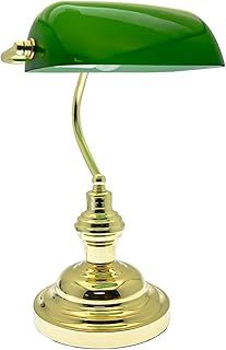 Innoteck Classic Bankers Table Lamp, Antique Style Traditional Glass Shade Stand Perfect for Offices, Living Rooms and Reading, Green & Polished Brass