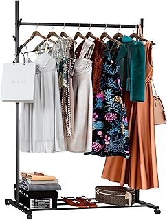 KLASS Portable Heavy Duty Clothes Rail For Bedroom, Home & Shops, 50KG Load Clothes Rack With Storage Shelf, 4 Hooks, Metal Clothing Rail For Hanging Garments, Dresses, Coats (BLACK WITH WHEELS)