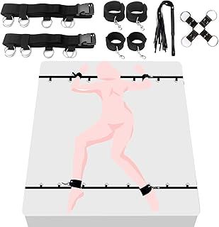 Sex Bondage Restraints BDSM Toys, Bed Restraints Couples Sex Toys Bondage Restraints BDSM Kit, Adjustable Bed Restraints Sex Straps Set with Handcuffs Blindfold Cross, Couple Adult Toys Sex Games