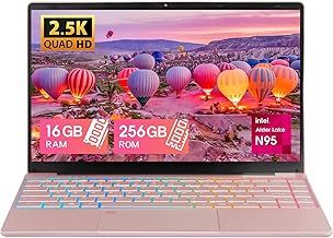 UDKED 14 inch 2.5K Laptop RAM 16G 256G SSD N95 (up to 3.4GHz) Notebook PC Colorful Backlit KB Ultrabook 2560×1440 IPS FHD Computer Laptop USB3.0 x2,WIFI Rose Gold