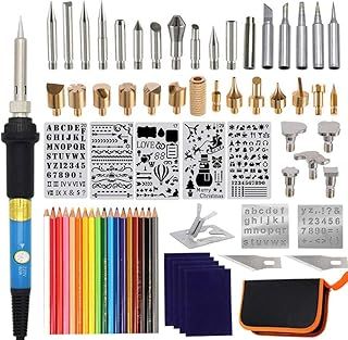 71Pcs Wood Burning Kit, Wood Burning Pyrography Pen Set,Adjustable Temperature Soldering Engraving and Crafts Tools for Wood Burning/Soldering/Carving with Stencils+ Wood Soldering Tips+ Pencils