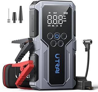 Jump Starter Power Pack with Air Compressor,UTRAI 4000A Car Battery Booster Jump Starter,Portable Car Power Bank with Jump Leads/18W Fast Charging/Emergency FlashLight,8.5L Gas/6.5L Diesel