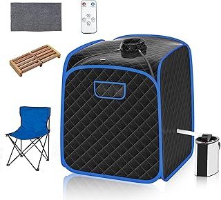 Portable Sauna Tent, 3L Sauna Pot Bath Box with 9-Gear Adjustable Temperature & Timer, Chair, Mat, Herbal Box & Massage Foot Roller, Steam Cabin Home Sauna Spa for Relaxing Body (Black)