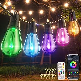 Festoon Lights Outdoor, 15M/50FT Garden String Lights Mains Powered with APP & Remote, 15 LED Shatterproof Bulbs, IP68 Waterproof Dimmable for Gazebo Pergola Patio Party