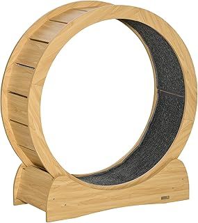 PawHut Cat Treadmill, Cat Exercise Wheel, 30 inch Cat Running Wheel with Brake, Carpeted Runway, for Exercise - Natural Wood Finish
