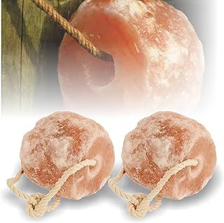 Himalayan Natural Horses Lick Salt Natural Shape Pink Salt Block With Strong Hanging Rope Suitable For All Animals 2x 3-5kg