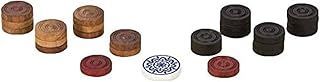 Traditional Carrom Coins and Striker Set- 24 Wooden Pieces with 1 Striker Included- Corrom Coins for Kids and Adults
