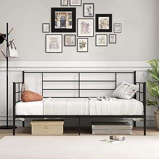 RELAX4LIFE Single Metal Day Bed, 3FT Bed Frame Home Guest Sofa Bed with 28cm Underbed Storage Space, Heavy-duty Metal Slats Support Platform Bed for Living Room Bedroom, No Box Spring Needed