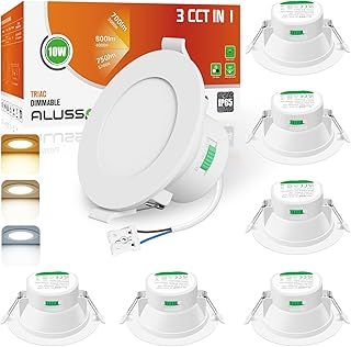 IP65 LED Downlights Ceiling Dimmable 10W 800LM LED Recessed Ceiling Spot Lights 3000K Warm 4000K Neutral 5700K Cool Adjustable Spotlights Ceiling Lights for Bathroom Kitchen, White, 6 Pack
