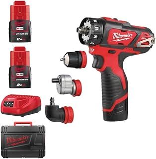 Milwaukee M12BDDXKIT-202C M12 4-in-1 Drill Driver Kit (2 X 2.0ah Li-ion Batteries, Charger, 10mm Chuck & Extra Heads)