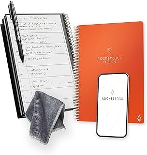 Rocketbook Fusion Reusable Digital Notebook - Smart Notepad A5 Orange, 7 Styles, To Do List, Daily Journal, Weekly & Monthly Planner with Frixion Erasable Pen, Office Gadget Reduces Paper Waste