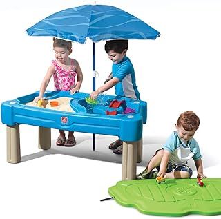 Step2 Sand & Water Table Cascading Cove with lid, parasol & 6 accessories | Activity table / Sand table with lid for the garden | Water toys for children