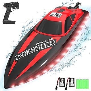 VOLANTEXRC Remote Control Boat with LED Light, 2.4GHz Self Righting RC Boat for Pools & Lakes, 20+ MPH Racing Boats Pool Toys for Kids with 2 Batteries (79506)