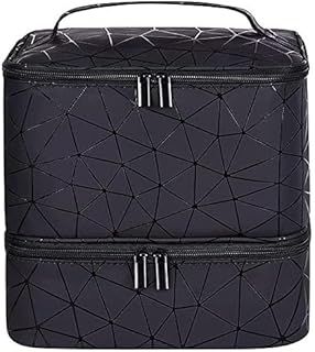 Double-Layer Nail Polish Organizer, Portable 30 Nail (15ml) Polish Bottles Organizer Case, Zipper Nail Polish Carrying Case with Manicure Tools Storage, Cosmetic Travel Bag (Black, One Size)