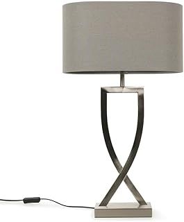 Large Silver Chrome Table Lamp with a Grey Oval Lampshade | Table Lamps, Home Décor & Improvement Essential | Includes 4W LED Bulb [3000K Warm White]