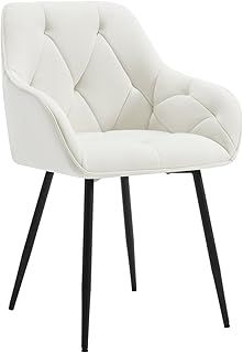 WOLTU Dining Chair Kitchen Chair Upholstered Living Room Chairs with Backrest, Armrests, Metal Legs, Ergonomic Chairs for Lounge, Office, Dressing Table, Velvet, Cream