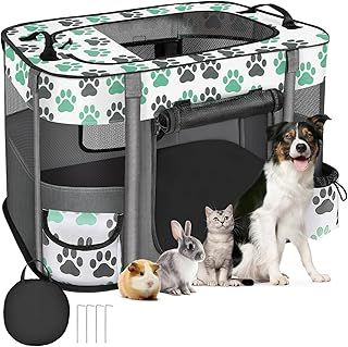 Dog Playpen, Foldable Portable Pet Dog Cat Playpen for Indoor Outdoor, 600d Oxford Kennel Kitten Cat Crate, Breathable Visible Tent Cage for Puppy Rabbits Hamster Small Animals (70 * 55 * 45cm)