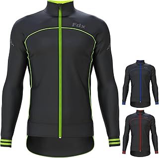 FDX Men’s Winter Cycling Jacket, Softshell, Windproof Thermal Fleece Fabric, Breathable Water-resistant Cycle Tops, Long Sleeves Full Zipper Reflective Jacket, Outerwear Coat for Running, Bike Racing