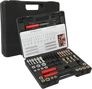 KAISAL 49 PCS Thread Chaser Set UNC UNF & Metric Thread Restorer Set 22 Taps 24 Dies 3 Thread Files Thread Repair Kit Thread Cleaner Tool Universal Thread Rethreading Kit with Portable Case