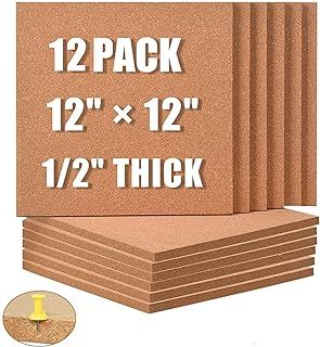 MYOYAY 12 Pack Square Cork Board, 30cm x 30cm Self Adhesive DIY Pinboard, Cork Tiles for Bedrooms Home Office