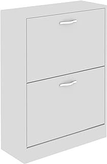 Vida Designs 2 Drawer Shoe Cabinet Cupboard Shoe Storage Organiser Pull Down Wooden Furniture Unit, White (White)