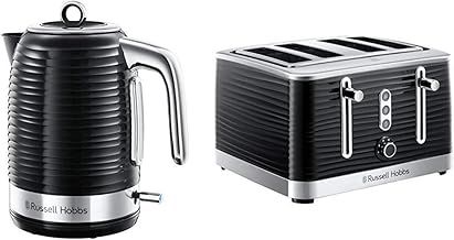 Russell Hobbs 24361 Inspire Electric Kettle, 3000 W, 1.7 Litre, Black with Chrome Accents with 4 Slice Toaster