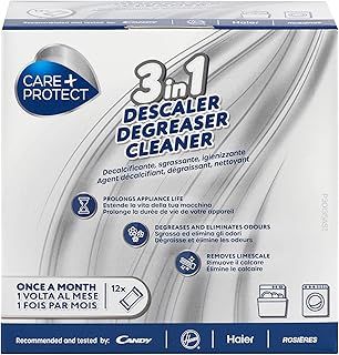 Care+Protect 3 in 1 Washing Machine - Dishwasher Cleaner - Limescale Remover - Degreaser - Hygienic Cleaner - Universal - 12 Sachets for 12 Months Supply