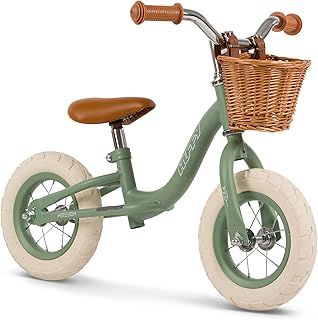 Huffy Kids Vintage Balance Bike, 10" Wheels, Adjustable Seat and Handlebars, Basket for Ages 2+ Classic Style