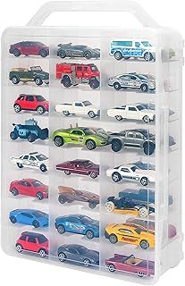 KISLANE Double Sided Storage Case for 48 Toy Cars, Matchbox Cars, Portable Transparent Storage Case with 48 Compartments, Case Only (Transparent)