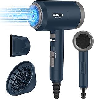 1800W Hair Dryer, Ionic Hair Blow Dryer, Lightweight Hair Dryers with Cool Shot Button & Diffuser & Concentrator for Travel Salon Home Use, Dark Blue (Blue)
