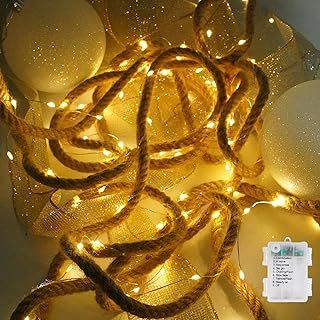 Battery Powered 100 LED Indoor Outdoor Home & Garden Natural Hemp Rope String Fairy Light 10mm