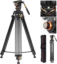 K&F Concept 75"/191cm Video Tripod, Heavy Duty Camera Tripod with Fluid Head Damping Adjustable, Load up to 22lb/10kg, QR Plate Compatible with Canon Nikon Sony and Other DSLR Camcorder
