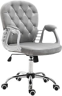 Vinsetto Office Chair, Swivel Desk Chair, Velvet Vanity Chair with Adjustable Height and Rolling Wheels for Home Work Study, Grey
