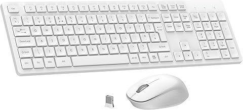 LeadsaiL Wireless Keyboard and Mouse Set, 2.4GHz USB Computer Keyboards and Mouse Combo, Soft Touch, Full Size UK QWERTY Layout with 12 Multimedia Shortcuts for HP/Lenovo Laptop and Mac-White