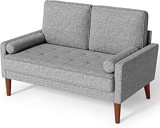 Vesgantti Linen 2 Seater Sofa with Spring Cushion, Light Grey, Comfy Couch with Armrests, Perfect for Living Room or Bedroom, Modern Love Seat