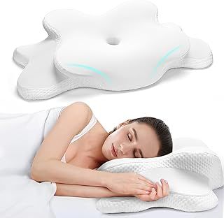 Memory Foam Pillow, Cervical Pillow for Neck and Shoulder, Orthopedic Pillow, Ergonomic Neck Support Pillow for Side Back Stomach Sleepers with Removable Pillowcase, White