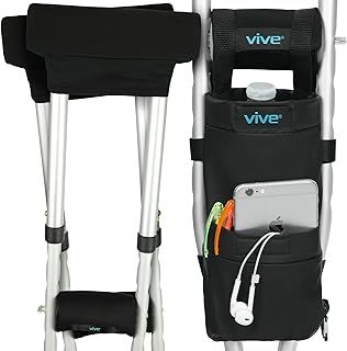 Vive Crutch Pads, Bag, & Hand Grips (5 PCS) - Padding for Adults Crutches w/ Hand Grips, Accessories Pouch - Soft Tips Medical Padded Handles, Accessories for Kids, Men, Women