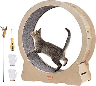 VEVOR Cat Exercise Wheel, Large Cat Treadmill Wheel for Indoor Cats, 35.8 inch Cat Running Wheel with Detachable Carpet and Cat Teaser for Running/Walking/Training, Suitable for Most Cats