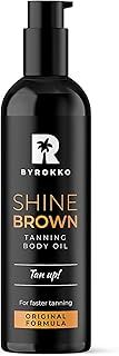 BYROKKO Shine Brown Tanning Oil (150 ml), XXL Sunbed Tanning Accelerator for Outdoor Sun or Indoor Tanning Bed Lotion, Fast Bronzer with Premium Natural Ingredients for Deep, Long-Lasting Glow