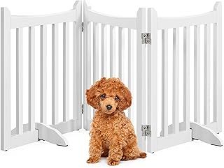 Yaheetech Wooden Dog Gate Indoor 3 Panels Freestanding Pet Fence with Support Feet&360°Hinges for Small and Medium Dogs, Pets Barrier for House/Stairs/Doorway (White,60.5cm H X 152cm L)
