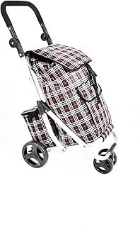 Prestige 4 Wheel Large 42L PUSH or PULL LIGHTWEIGHT Shopping Trolley Cart with Brakes, Adjustable Handles, 8L Separate Cool Bag, (FULLY ASSEMBLED READY TO USE) (Dark Check)