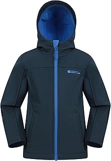 Mountain Warehouse Exodus Kids Softshell Jacket - Breathable Childrens Jacket, Showerproof Girls Coat, Fleece Lined Boys Hoodie, Wind Resistant - for Travelling, Navy, 9-10 Years