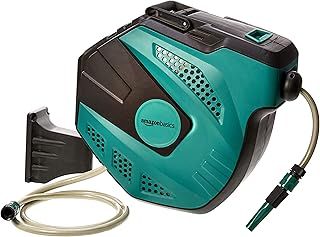 Amazon Basics Auto-Rewindable Hozelock Wall-Mounted Hose Reel, 25 m, Black and Green